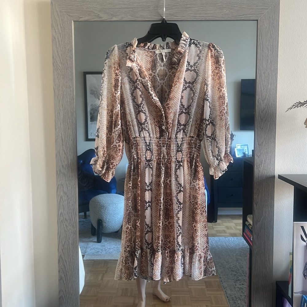 Maje Sz 1 3/4 sleeve snakeskin print dress